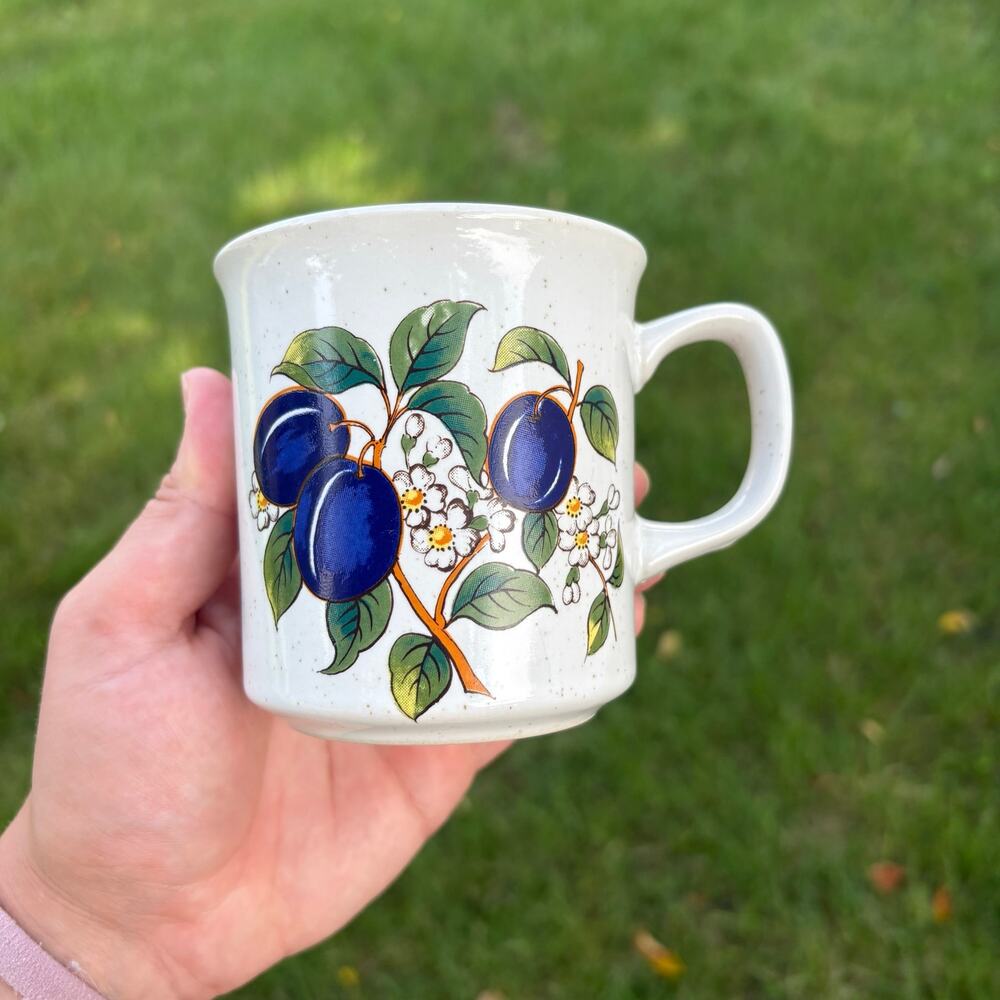 Vintage Plums Japan made stoneware mug